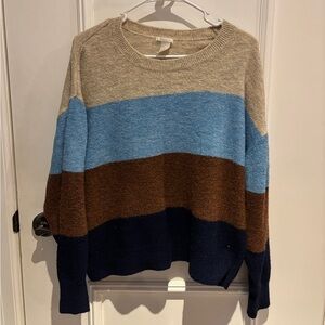 H&M Multicolor Crew Neck Sweater - Beige, Blue, Brown, and Navy